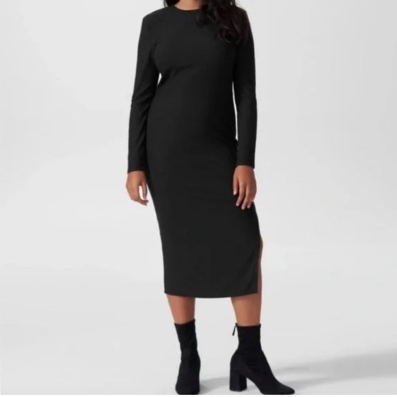 UNIVERSAL STANDARD Lexi Long Sleeve Rib Midi Dress Black Size 6x 30/32 EUC - Picture 1 of 6